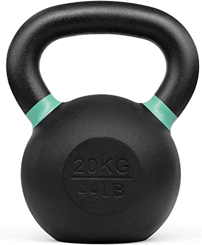 Yes4All Powder Coated Kettlebell Weights with Wide Handles & Flat Bottoms â 20kg/44lbs Cast Iron Kettlebells for Strength, Conditioning & Cross-Training, h - green - 20 kg / 44 lb, XUT6