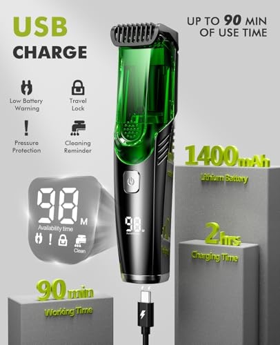 Image of Vacuum Beard Trimmer for Men: Cordless Electric Trimmer for Less Mess | 90+ Min Runtime & 20 Adjustable Lengths -IPX7 Waterproof & Rinses Easy -for Body & Mustache & Stubble