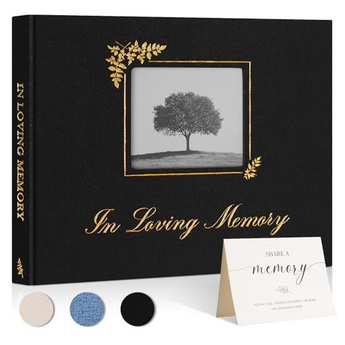 Image of Lanpn Funeral Guest Book for Memorial Service, in Loving Memory Book for Funeral with Table Sign, Funeral Favors Sign in Books with Open Window for Guests Celebration of Life Guest Book, Black