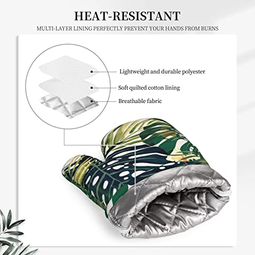 Oven Gloves 2Pcs Sets,Kitchen Oven Glove High Heat Resistant 500 Degree Oven Mitts And Potholder With Non-Slip Silicone Surface For Baking,Cooking,Bbq - Tropical Summer Hawaiian Flower Palm Leaves #TOP3