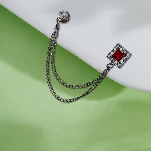 Image of Gold /Silver Crystal Geometry Brooch Lapel Pin for Men Rhinestone With Hanging Chain Brooch for Men Suit Fashion Tuxedo Tie Hat Scarf Collar Pins for Men Women Gifts