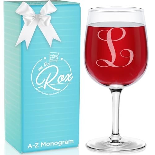 Monogrammed A-Z Wine Gifts for Women - 12.75 oz Engraved Personalized Wine Glass- Funny Wine Lover Monogram Gifts for Women - Unique Wine Glasses Gift Set (L)