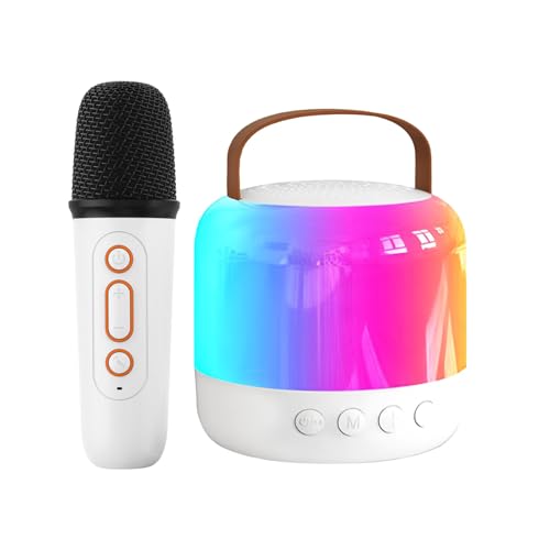 Whrcy Máquina de Canto de Karaoke, máquina de Karaoke inalámbrica - Altavoces de Audio inalámbricos Recargables pequeños Karaoke máquina - Altavoces portátiles con Luces LED, Amplificador, micrófono