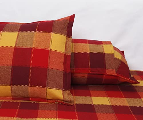 Image of AIRWILL, 200GSM Handloom Cotton Double Bedsheet with 2 Pillow Covers, Dobby Checks Designer Weaved Red, Yellow and Maroon Combo - Pack of 3 pcs