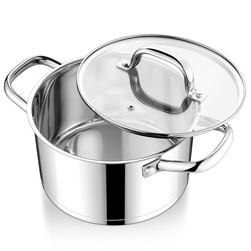 HaWare Kochtopf, 20cm Edeastahl Topf Induktion mit 3-Lagen Boden, Kochtöpfe Nudeltopf für alle Herdarten, 3,7L Suppentopf Fleischtopf mit Glasdeckel, Unbeschichtet & Ungiftig, Spülmaschinenfest