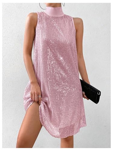 Image of Floerns Women's Sequin Sleeveless Tank High Neck Bow Shiny Party Dress
