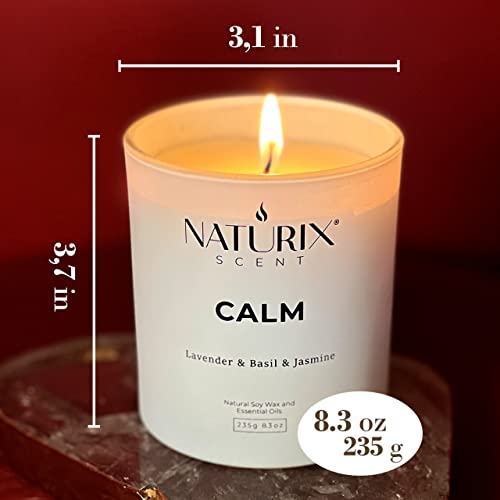Naturix Scented Candles For Home, Non Toxic Soy Candle – 50 H Long Lasting, Calming Natural Essential Oil Blend - Lavender, Basil & Jasmine - Aromatherapy Candle Jar With Lid - Gift Ready, 8.3Oz #TOP4