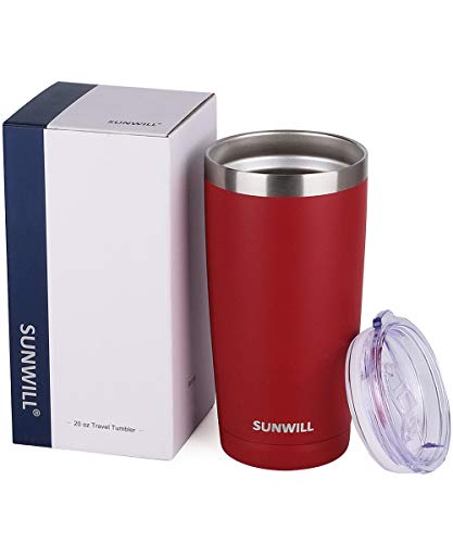 Image of SUNWILL Travel Coffee Tumbler 20 oz, Insulated Mug with Lid, Stainless Steel Cup for Hot and Cold Drinks, Powder Coated Wine Red