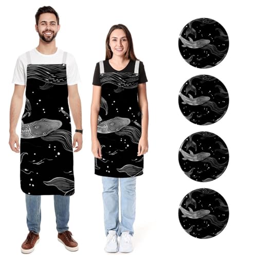 Lot de 2 tabliers de cuisine imperméables motif sirène noir