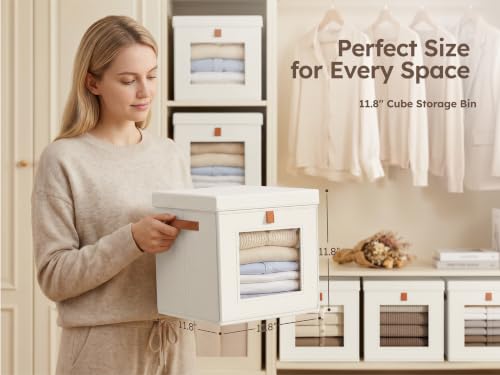 Image of Homsorout Cube Storage Bins with Lids - Front Opening, Clear Window, 2 Pack | 11.8 inch Cube Fit, Stackable Design, Foldable Storage, Dust Protection, Easy Carry Handles, Ideal for Closet, Shelf, Dorm & RV