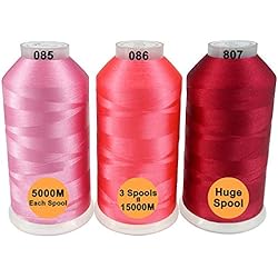 Bordadora De Mano New brothread Conjunto de 3 Rosado/Rosa/Carmín Colores Poliéster Bordado Máquina Hilo Grande carrete 5000M para todas las máquinas de bordado