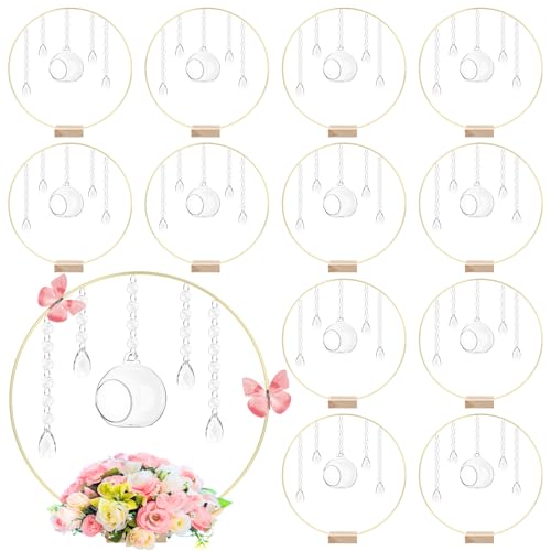 Leinuosen 12 Pack Metal Floral Hoop Centerpieces with Wood Stand Garland by Leinuosen - Used condition - US$57.26