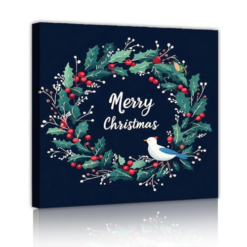 Affiches oiseau holly design azur et impression sur toile Noël décoration murale salon