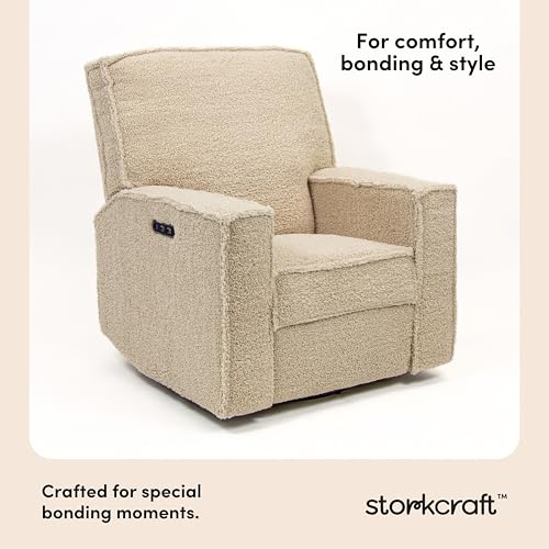 Image of Storkcraft Texas Nursery Power Recliner Swivel Glider, Vanilla Sherpa