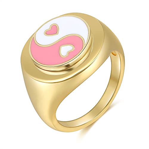 Yin Yang Pink Tai Chi Chunky Ring for Women Girls (Yin yang, 6)