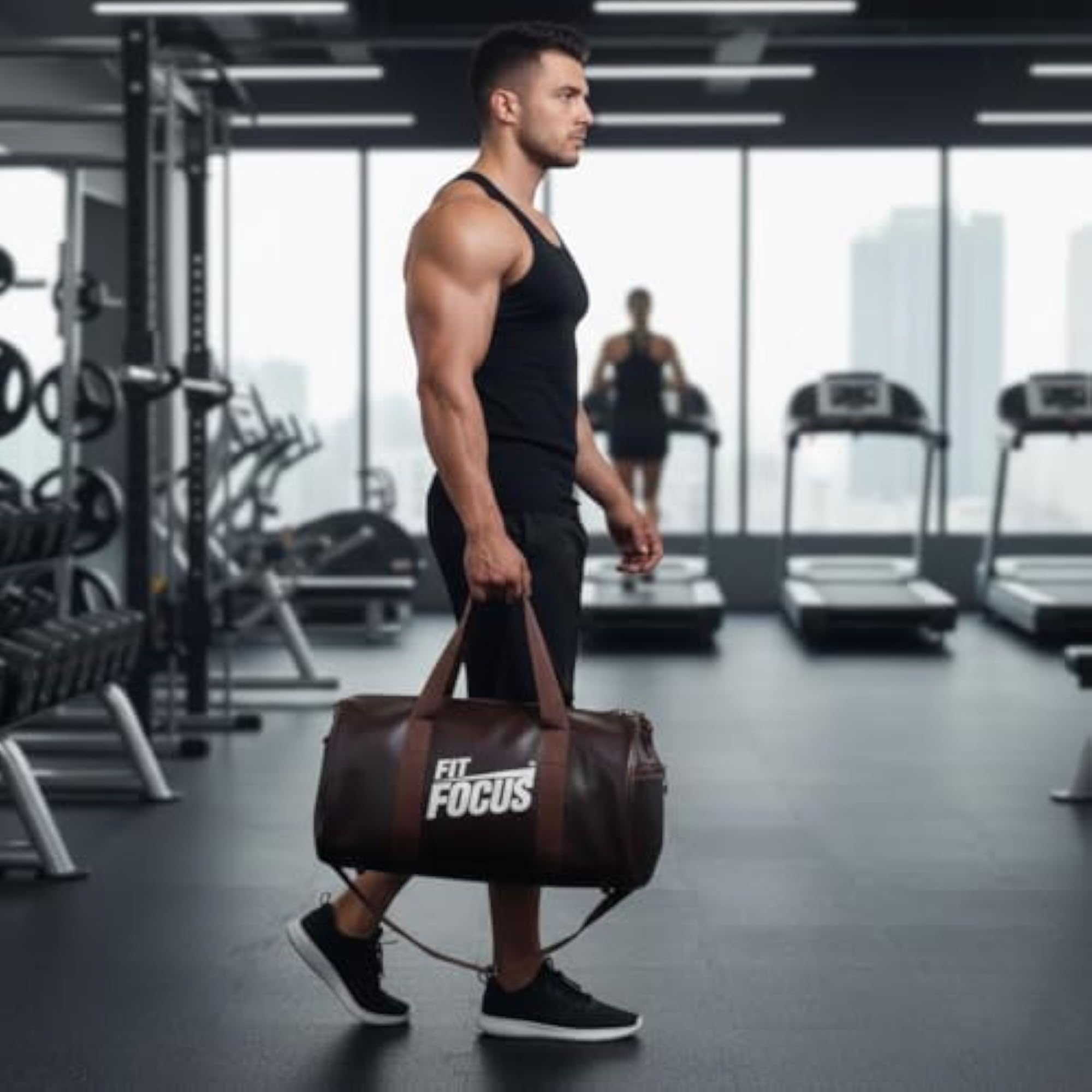 Fit Focus Gym Duffle Bag with Protein Shaker Bottle, Sipper