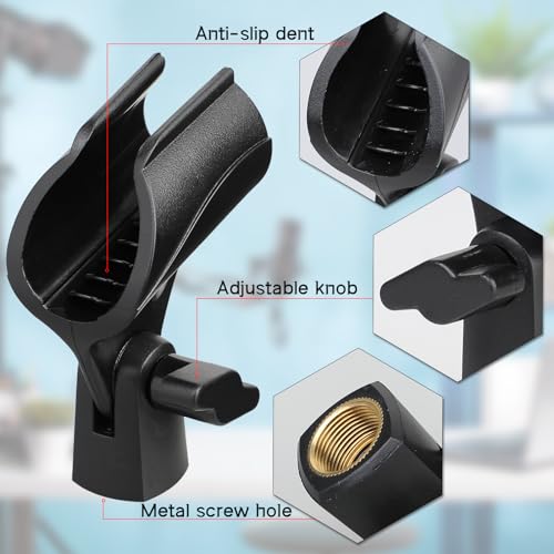 Mikrofon Halterung, 2er-Pack Mikrofon-Clip-Halter für Mikrofonständer, Verstellbarer Mikrofon-Clip-Halter, Universelle Mikrofon-Halterungsklemme mit 5/8 Zoll auf 3/8 Zoll Mikrofon-Schraubenadapter
