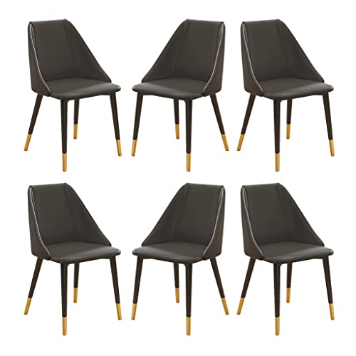 SJIALEN Dining Chairs Set of 6, with Metal Legs Living Room Chairs Water Proof PU Leather Modern Bedroom Balcony Lounge Chair Kitchen Chair (Color : Grey, Size : Metal feet)