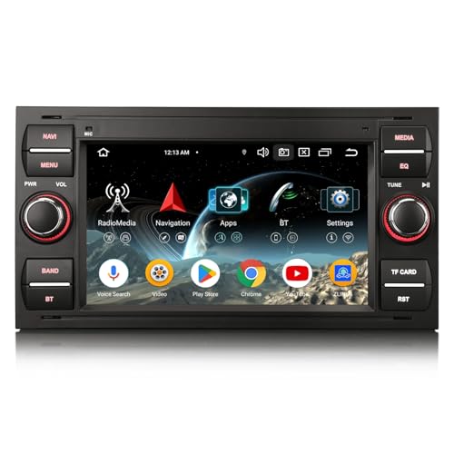 Erisin Android 14 ośmiordzeniowe radio samochodowe 4 GB + 64 GB do Ford Focus C-Max S-Max Galaxy Kuga Fiesta Transit z nawigacją GPS, CarPlay, Android, AUTO WiFi 4G, Bluetooth AM/FM RDS, radio ekran