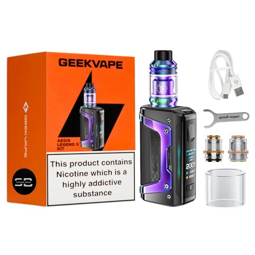 Geekvape Aegis Legend 5 Aurora Rainbow Vape Kit - 8 Colors Type-C Fast Charge 2 x 18650 Batteries (sold separately) 200W Output Compatible with Geekvape Z Coils