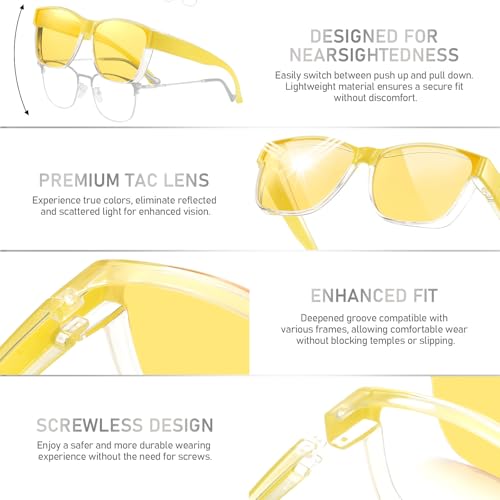 Image of HAOLOTA Night Vision Driving Over Glasses, Polarized Nighttime Glasses Men Women Anti Glare Yellow Tinted Lens