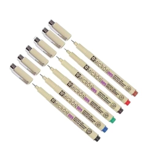 SAKURA PIGMA MICRON 005 Zestaw 6 kolorowych długopisów z 1 kartą