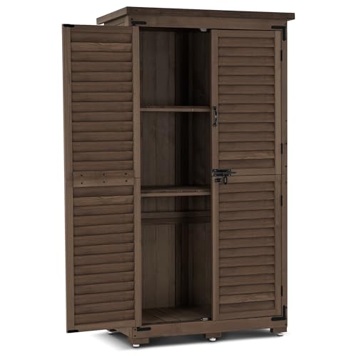 MCombo Outdoor Storage Cabinet, Garden Storage Shed, Outside Vertical Shed with Lockers, Outdoor 63 Inches Wood Tall Cabinet for Yard and Patio 0870 (Brown)