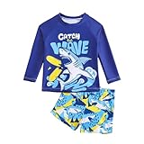 Toddler Swimsuit Boy 3 Piece Boys Swim Set Long Sleeve Swimming Shirt Trunks Rash Guard Bathing Suits Navy Blue Sharks 4-5T L