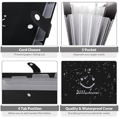 SKYDUE 7 Pockets Expanding File Folder & 5 Pockets Expanding File Folder Black