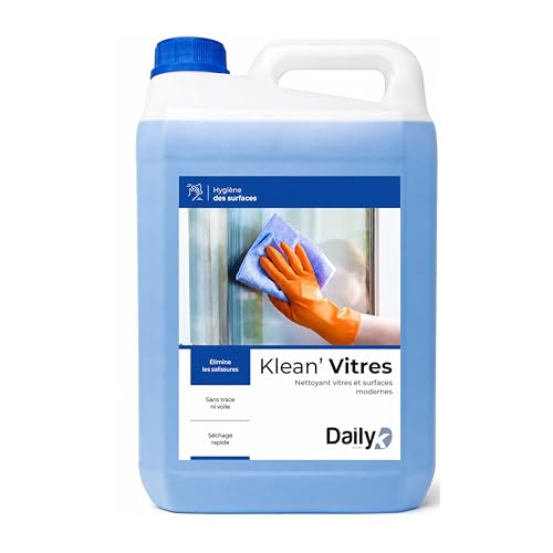 DAILY K Nettoyant Vitres 5L KLEAN'VITRES - Produit Nettoyage Vitre Sans Trace pour Vitres & Surfaces Modernes - Nettoyant Multi Surface Usage Intensif - Grand...