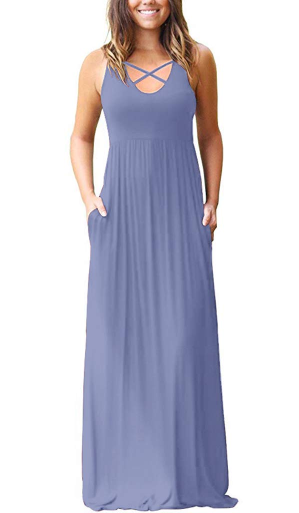 LILBETTER Women's Sleeveless Racerback Loose Plain Maxi Dresses Casual Long Dresses with Pockets