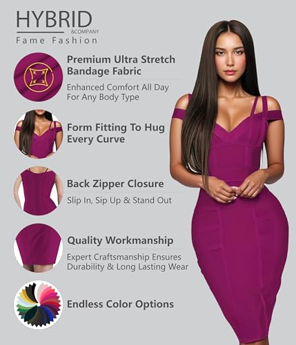Image of Hybrid & Company Women's Elegant Bandage Dress | Stretch fabric, flattering bodycon fit, elegant silhouette, suitable for cocktail parties, events, and special occasions
