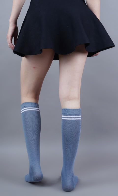 Image of WKLOUYHE Kids school socks for boys and girls,Knee Long Length soft cotton uniform Stripes socks Pack Of 06