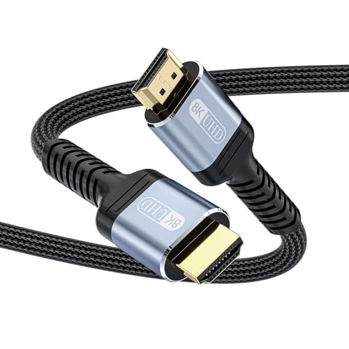 Image of 10K 8K 4K HDMI 2.1 Cable 8ft, 48Gbps Ultra High Speed HDMI Cable Braided Cord-8K@60Hz 4K@120Hz, Dynamic HDR, eARC, HDCP 2.2&2.3, 3D, for TV /Laptop /Monitor /PS5 /Xbox /Projector /Entertainment /Sound System