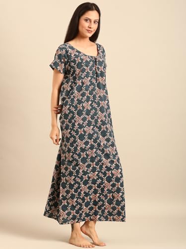 Image of Rupa Jon Aishwarya Women Full Length Printed Nighty in Premium Cotton Blend Fabric, Night Dress, Maxi Nighty for Comfortable Everyday Wear, Free Size