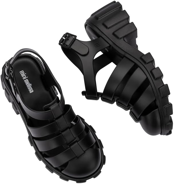 mini melissa Megan Platform Sandals for Kids, Black, 2