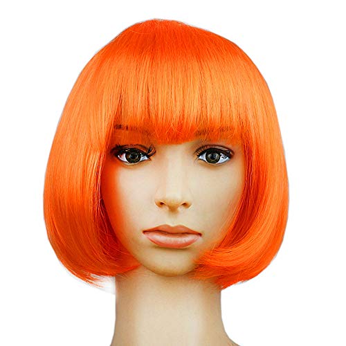 KATCOCO Women's Short Bob Wig Heat Resistant Colorful Syntheic Hair Wig Cosplay Daily Party Wig for Women (Orange)