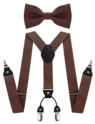JEMYGINS Brown Tan Suspender and Silk Bow Tie Sets for Men (45)