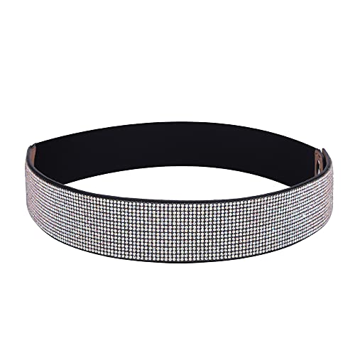 Jumwrit Rhinestone Pu Leather Belt Stretchy Shiny Crystal Waist Belt Bling Elastic Wide Cinch Sparkle Party Dress Belt for Women and Girls(Style 9)3