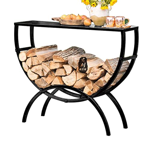 GUHPZA Estante para leña para Almacenamiento de leña, Soporte para leña de Metal para Interiores, estantes tubulares de Acero para Madera, apiladores de Madera Negros, Estante Divisor Decorativo