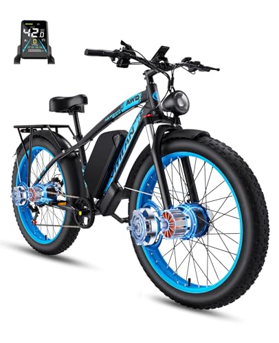 VITILAN H5 3000W Peak Dual Motor Electric Bike, 52V 25AH Long Range & 40 MPH High Speed, 24 Inch Electric Bicycle for Women, 2000W AWD Ebike for Off-Road, Street, Commute (Black)
