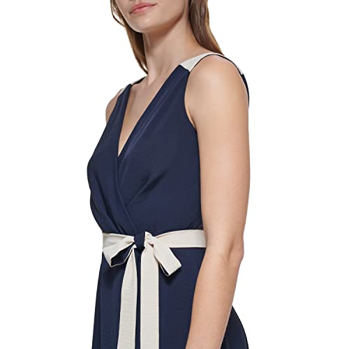 Dkny Women's Color Block Light Weight Washer Fabric Handherchief Hem Dress, Dt Nvy/Khki, 14 #TOP3