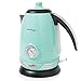 Nostalgia RWK150AQ Retro Stainless Steel Electric Water Kettle, Holds 1.7 Liters, Boil-Dry Protection, 360° Rotating Base, Water Level Indicator Window, Perfect For Tea, Hot Chocolate, Coffee, O