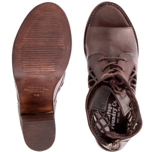 Vintage Foundry Women Normandy Open Toe Strappy Laser Cutout Caged Mesh Fishnet Mid Calf Top Backstrap Ankle Strap Cuff Chunky High Heels Platform Sandals Adjustable Laces Zipper Beach Cruise Poolside; Size 7.5 #TOP4