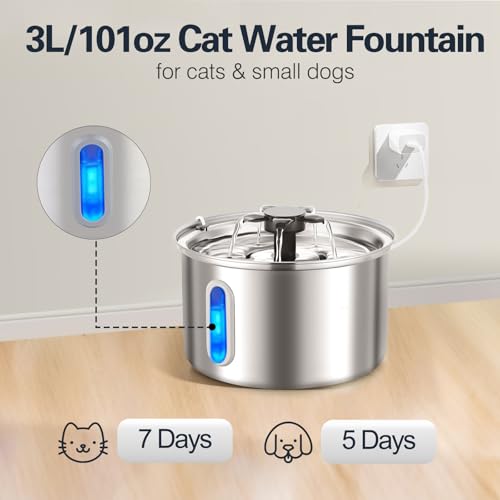 Fuente de agua para gatos de acero inoxidable 3L miniatura 5