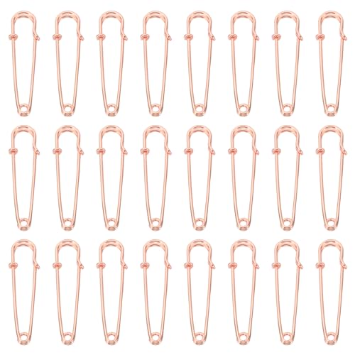 MECCANIXITY Large Safety Pins 50mm / 2 Inch Metal Giant Sewing Safety Pins Clips for Women Clothing Dress Pants Trousers Skirt Waist, Rose Gold, 24pcs