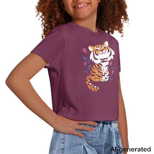 Image of Cute Crop Tops for Girls Short Sleeve Summer T Shirts Fashion Graphic Tees Crew Neck Pullover Tee 5-14 Years
