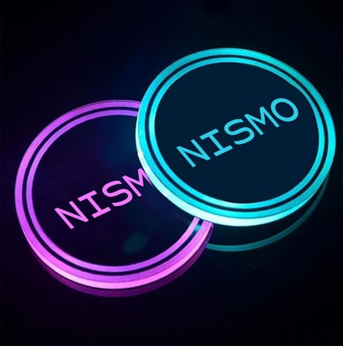 NISMO ニスモ LEDコースター カップホルダー LEDライトマットパッド 光る LEDコースター 明るさセンサー 自動点灯消灯 イルミネーション 車内 車載 車用 丸型 ドリンクホルダー カップホルダー ボトルコースター ライトパッド マット 2個セ