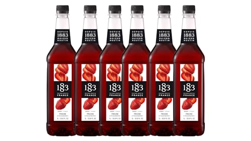 Image of 1883 Strawberry Syrup for Drinks - 1 Liter Plastic Bottles (Pack of 6)