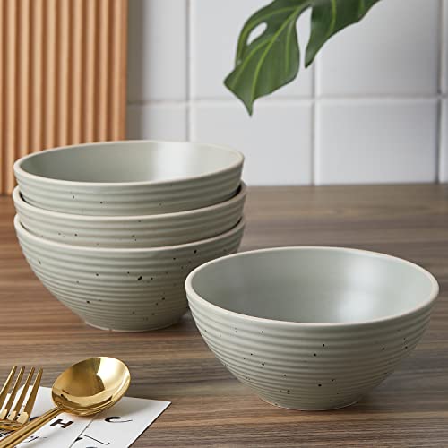 Image of Stone Lain Lauren Stoneware, Rustic Plates and Bowls Set, Dinnerware, Service for 8, Speckled Green, Dishwasher & Microwave Safe, 32-Piece